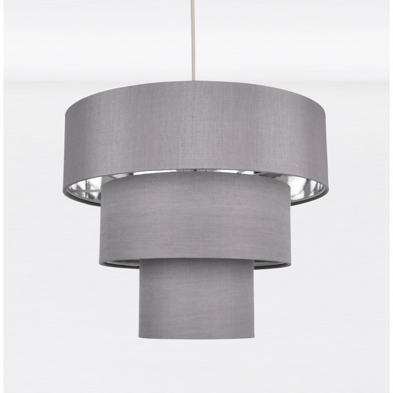 29cm H Silk Drum Pendant Shade, Chrome/Grey 