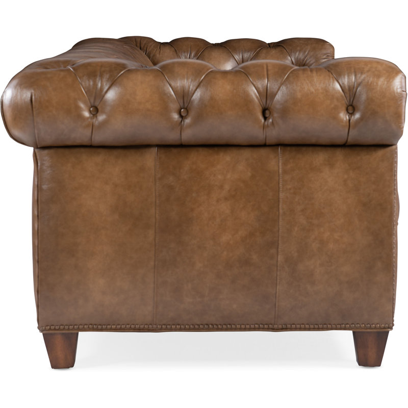 Chester Tufted Stationary Sofa, Brown Genuine Leather