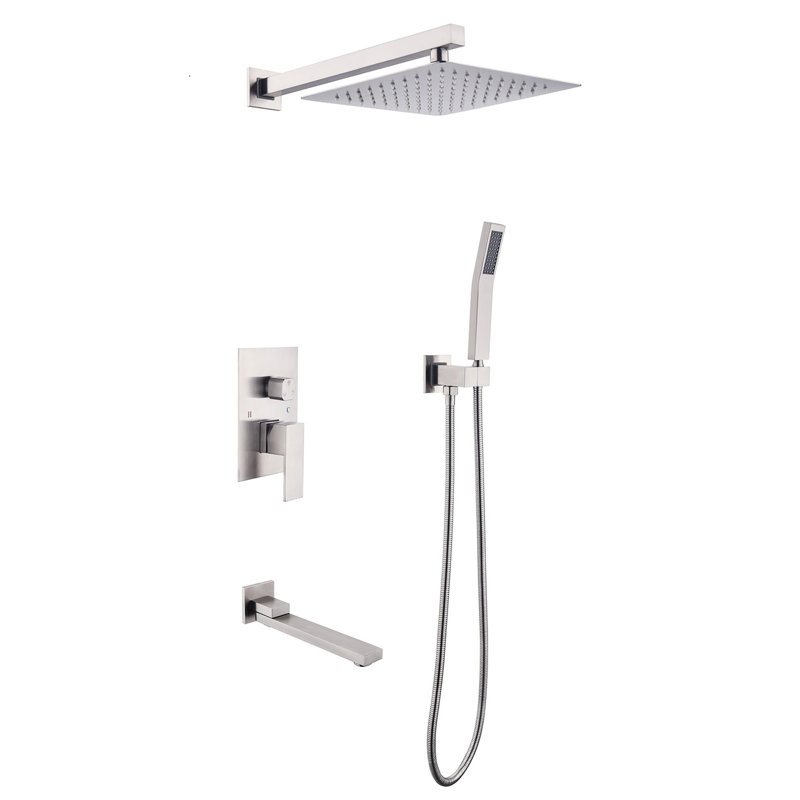Douche de luxe à douche à pluie - Salle de bain carrée 10 po en nickel brossé 10 po, Nickel brossé