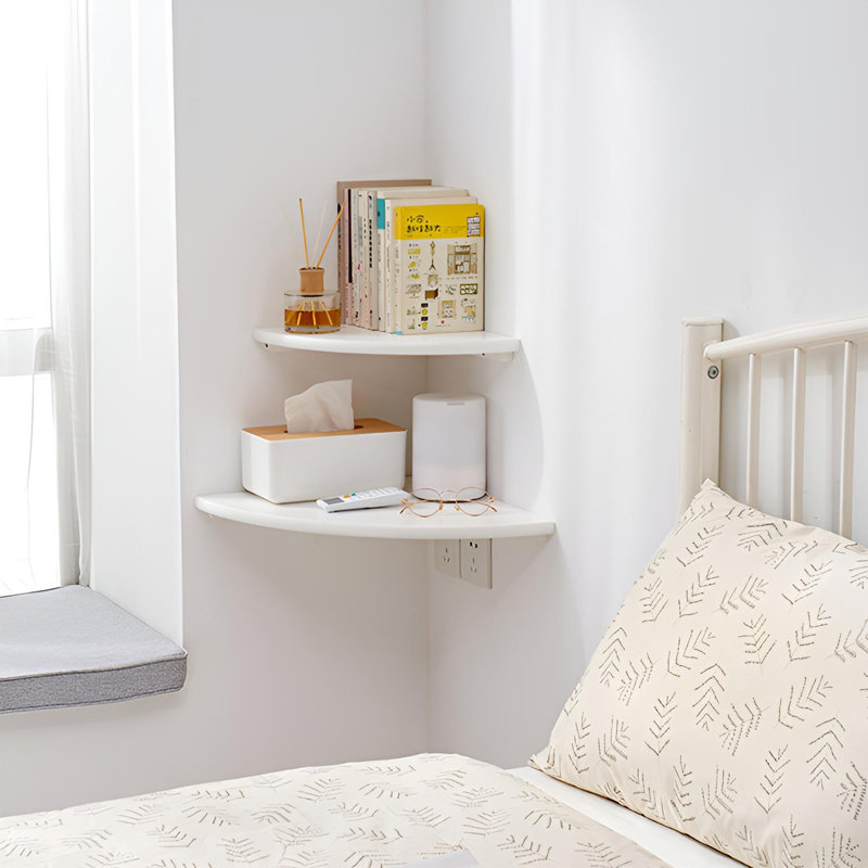 Solid Wood Corner Shelf | Wall-Mounted Fan-Shaped Storage Shelf, 0.66” H x 13.77” W x 13.77” D