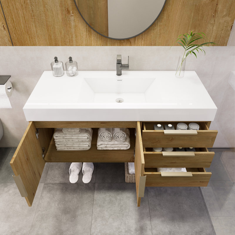 Meuble-lavabo mural simple 47 po Wigfall, Chêne