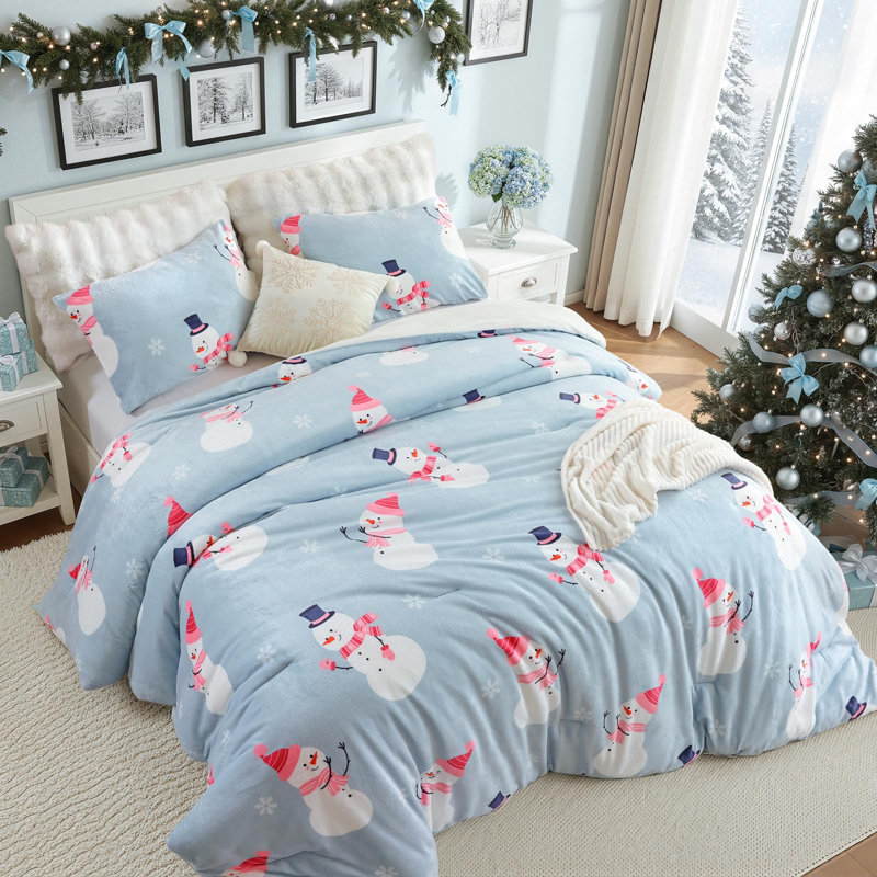 Ensemble d'édredon de Noël, édredons en flanelle avec motif de Noël, literie légère, moelleuse et moelleuse