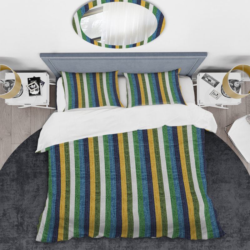 Ensemble de housse de couette en microfibre jaune / bleu / vert 3 pièces, Housse de couette double / grand + 2 taies décora