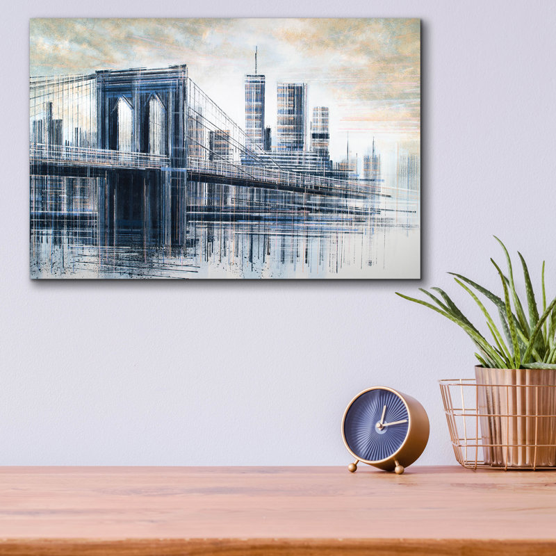 «The Manhattan Bridge At Sunset 1» par Marc Todd, art mural en verre acrylique, H 12 po x l 16 po x P 0,13 po