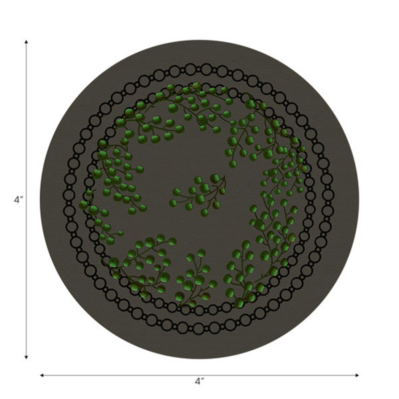 Christmas Berries Red White Vegan Leather Round Coasters, Anthracite Green