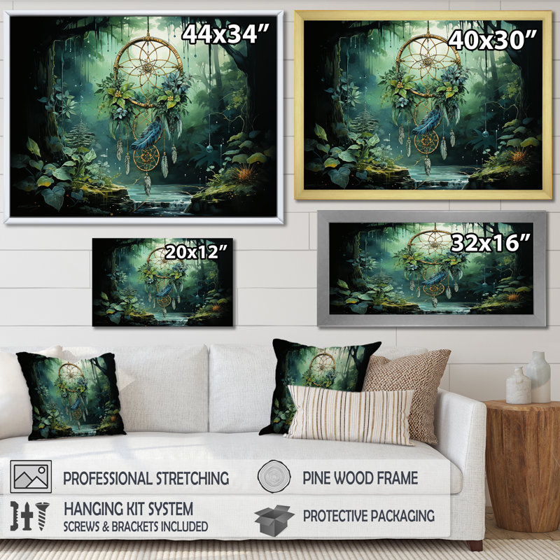 Dreamcatchers regard sur toile, Cadre doré simple, H 12 po x l 20 po x P 1 po