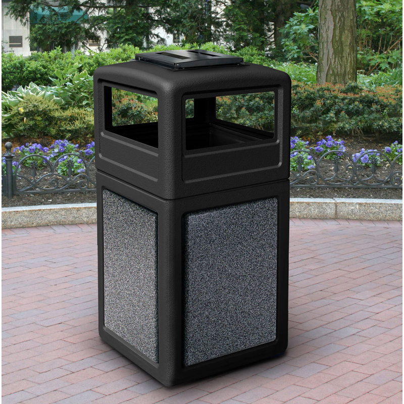 Poubelle® 42 gallons StoneTec, Noir avec pierre poivre