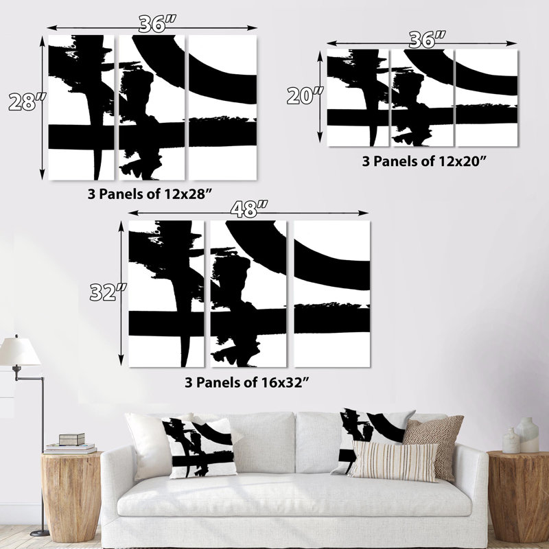 Abstrait noir et blanc, croisement de chemins, impression sur toile, pièces multiples - Crossing Paths I