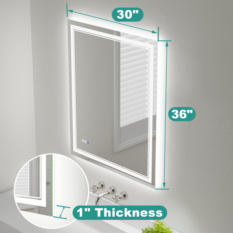 Miroir de salle de bain mural surdimensionné sans cadre, Rectangle, 30 po x 36 po