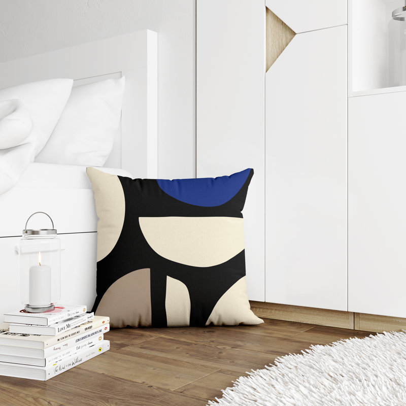 Coussin intérieur / extérieur en polyester filé Lara, Bleu marine / Blanc cassé, 17 po x 17 po