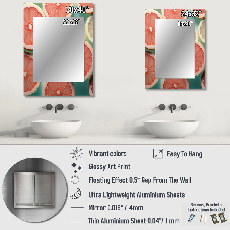 Grapefruit Gradient - Fruits Decorative Wall Mirror, Traditional Mirror, Printed Metal Art, 32" x 24"