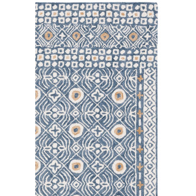 Mallisa Hand Tufted Wool/Cotton Geometric Rug in Blue