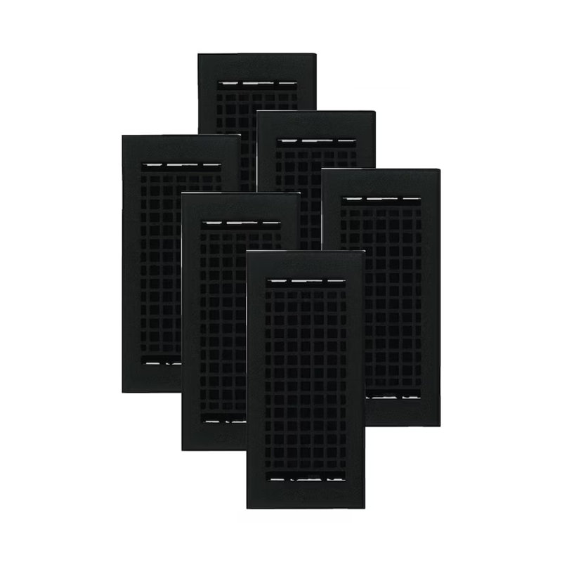 PAQUET de 6 ouvertures d'aération 4 po x 10 po (mosaïque 5-1 / 2 po x 11-3 / 4 po), Noir thermolaqué, Mur avec trous de vis