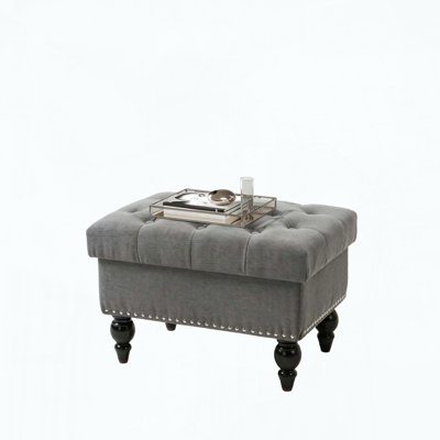 Tufted Storage Ottoman with Nailhead Trim and Rubberwood Legs