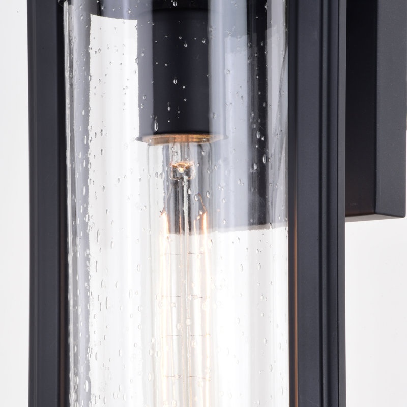 15.75 in. H 1-Light Matte Black Dusk to Dawn Sensor Outdoor Wall Sconce, Durable Metal, Clear Seeded Glass Shade, LED Compatible for Exterior Porch Patio Front Door or Garage
