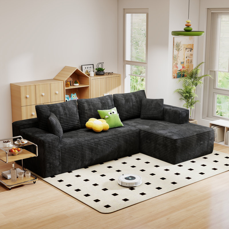 Canapé modulaire Ellie Cloudy Boneless, Orienté à droite, Velours côtelé noir