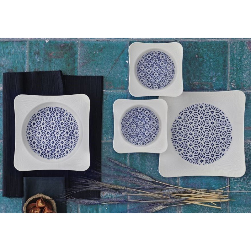 Elegant 18-Piece Dinner Set, 100% Porcelain, Service Plate 9.8 x 9.8 x 0.8 inches (6 Pieces), Plate 7.5 x 7.5 x 1.4 inches (6 Pieces), Bowl 5.5 x 5.5 x 2.0 inches (6 Pieces) | Perfect for Formal Dining & Entertaining, Handcrafted Design