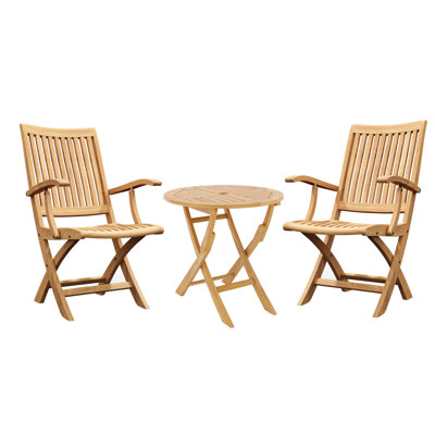 Floeter 3-piece Round Teak Oudoor Bistro Set with Folding Table and Armchairs
