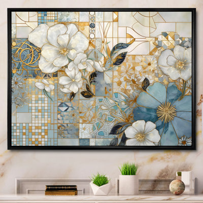 Motif floral doré bleu mosaïque I - impression