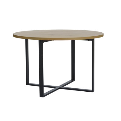 Oak Round Metal Base Dining Table