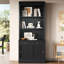 83.4"Tall Black Rectangle Modern Bookcase With Smooth - Sliding Doors, Fixed And Adjustable Shelves, Drawer, Ideal For Bedroom Storage, Solid Wood Frame Thickened Open Shelving, 45Lbs/Shelf Capacity,