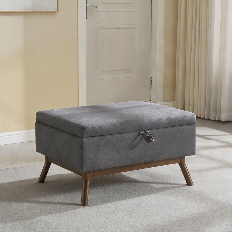 Banc de rangement avec repose-pieds Mid-Century avec table basse relevable et polyvalence., Gris foncé