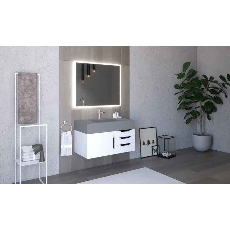 Ensemble de meuble-lavabo mural simple 36 po Nile, gris, Blanc, Noir
