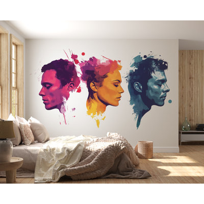 Abstract Face Wall Decal, Color Portrait Sticker, Modern Wall Art, Couple Profile Decor, Artistic Room Mural, 107Gm