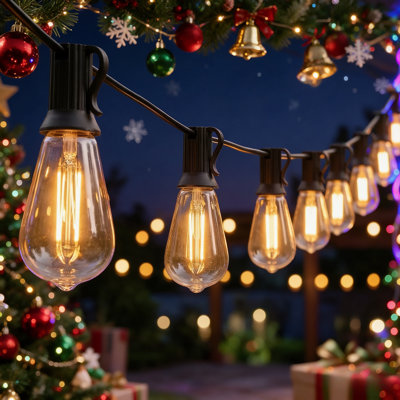 100Ft Solar Powered Outdoor String Lights With Remote And 30 Shatterproof Led Bulbs, Waterproof, Warm White, Usb Rechargeable