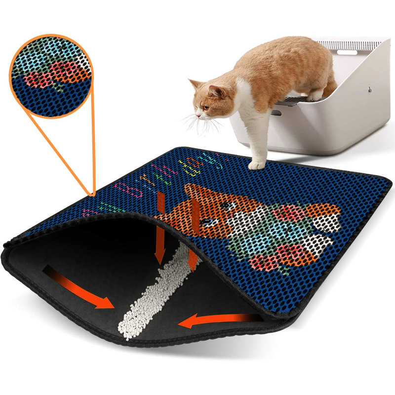 Tapis pour litière de qualité supérieure, 18 po x 24 po | 50% PVC / 50% polyester, lavable à la machine et passer l'aspirateur | Conception durable et facile à nettoyer pour les propriétaires d'animaux de compagnie | Protégez vos planchers des dégâts de la litière
