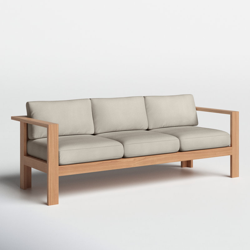 Sonoma 83.5" Wide Outdoor Teak Patio Sofa with Cushions, Cast Silver Sunbrella®