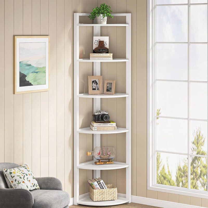 Étagère de coin 70,87 "à 6 niveaux pour le salon, Blanc