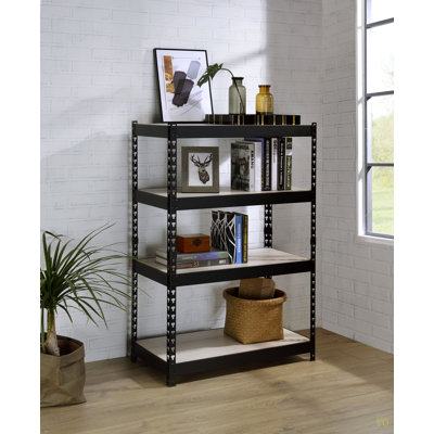 Bookshelf Industrial 4-Tier Rectangular Bookcase: Sturdy Metal Frame With Adjustable Shelves"
