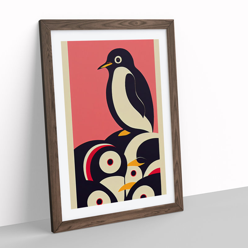 Modern Abstract Penguin No.7 - Framed Print, 46cm H x 34cm W x 2cm D, Walnut