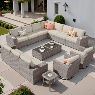 Ensemble de mobilier de patio pour 12 personnes avec chaises berçantes pivotantes, ensemble de conversation modulaire en rotin et osier avec coussins, ensemble de conversation pour canapé toutes saisons avec table pour jardin