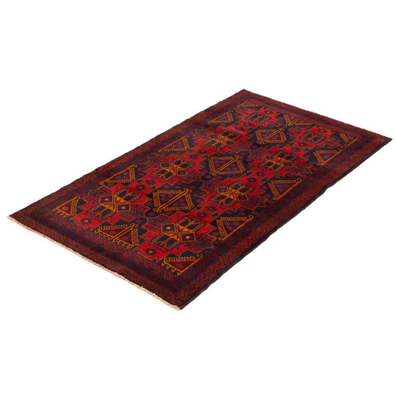 Tapis rouge teimani noué à la main 3 pi 10 po x 6 pi 4 po