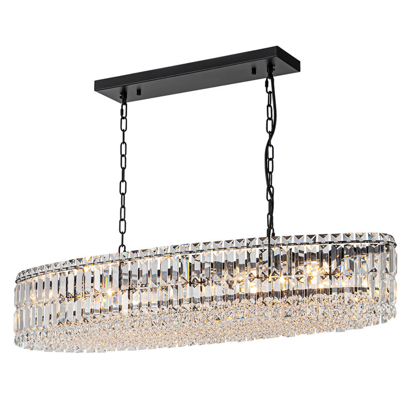 10-Light Kitchen Island Oval Crystal Chandelier , Matte Black