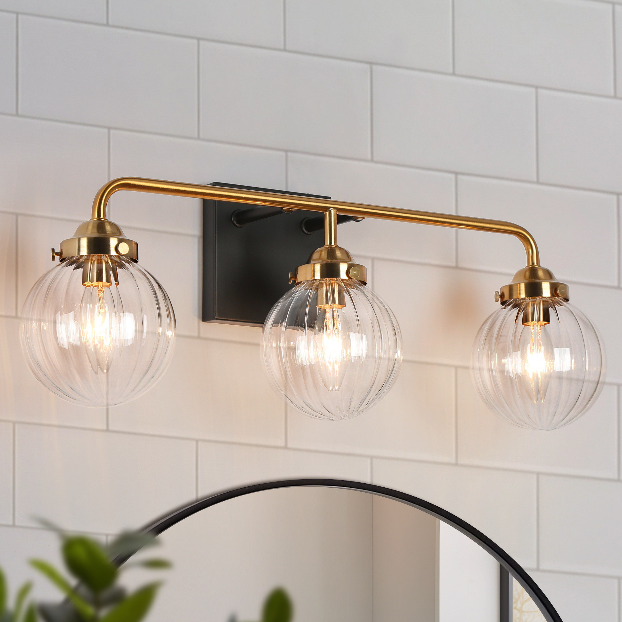 Rosdorf Park Yedidal 3 - Light Dimmable Black/Brass Vanity Light | Wayfair