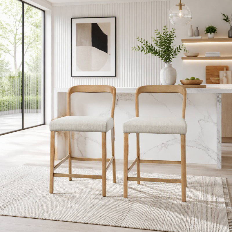 Ensemble de 2 tabourets de comptoir ergonomiques modernes avec structure en bois d'hévéa, 37
