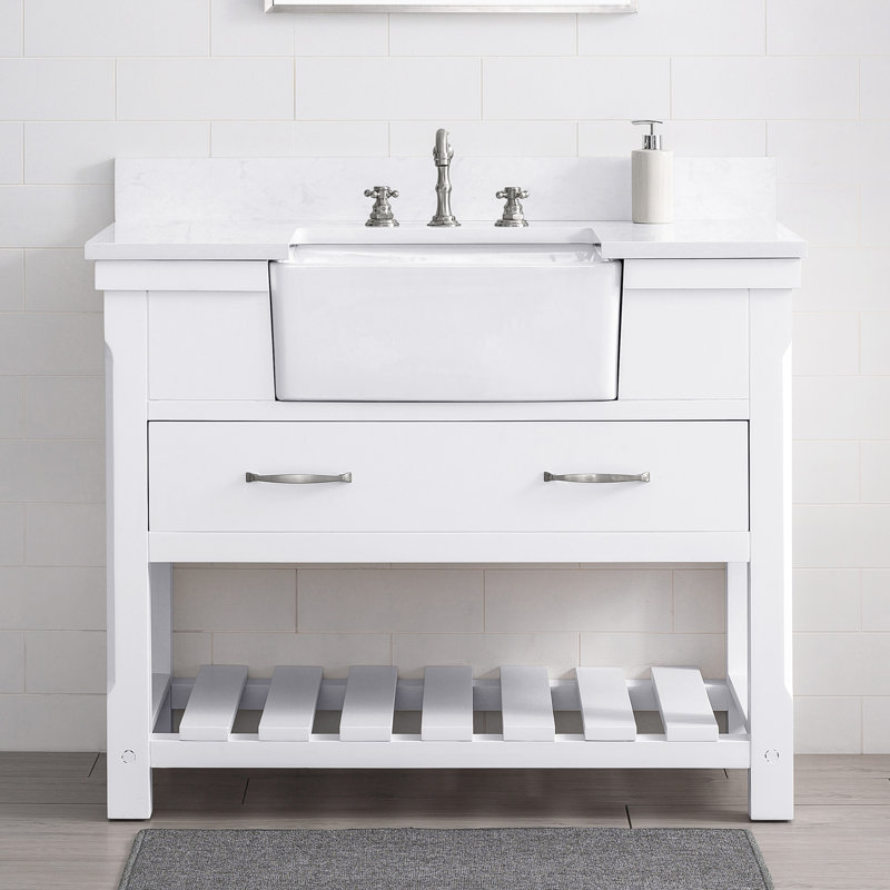 Ensemble de meuble-lavabo simple 42 po Curiel, Blanc / nickel brossé