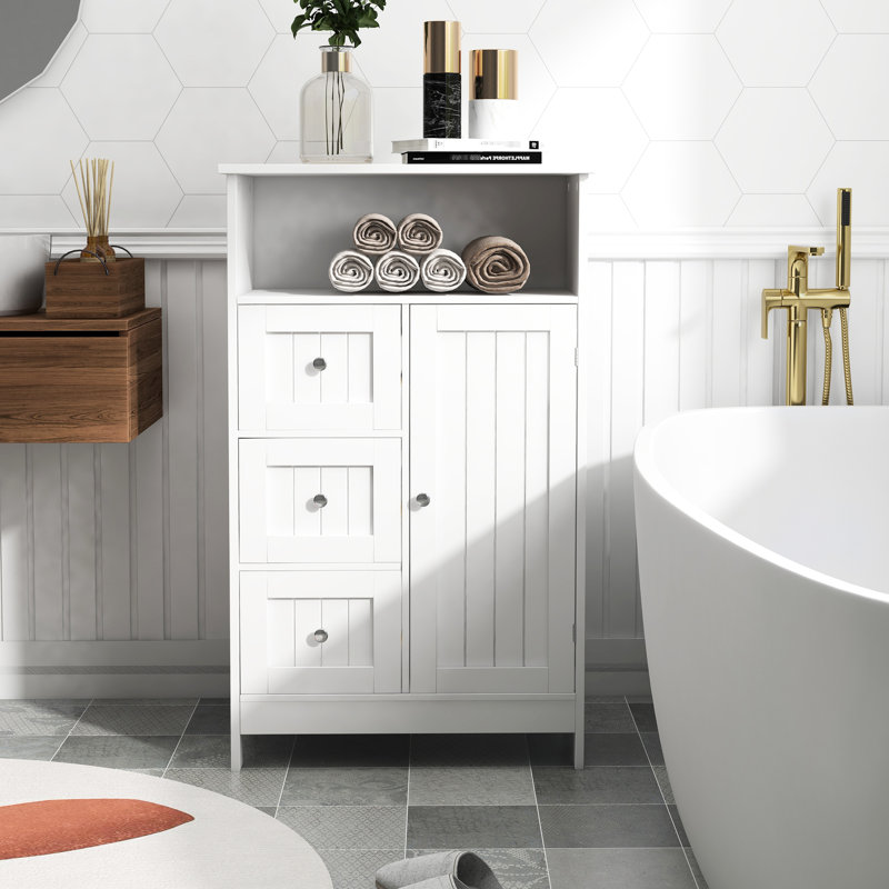 3 armoires 1 porte en blanc - un choix judicieux pour le rangement dans la salle de bain avec 3 tiroirs et 1 porte au look moderne