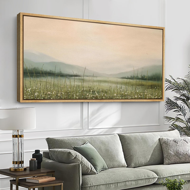 Paysage de campagne rustique avec lac tranquille et serein, H 30 po x l 60 po, Naturel