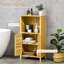 Armoire de salle de bain en bambou avec plusieurs tablettes et portes, naturel