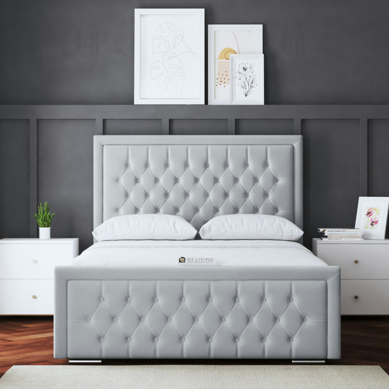 Allegra Upholstered Ottoman Bed with Headboard, Double (4'6), Silver