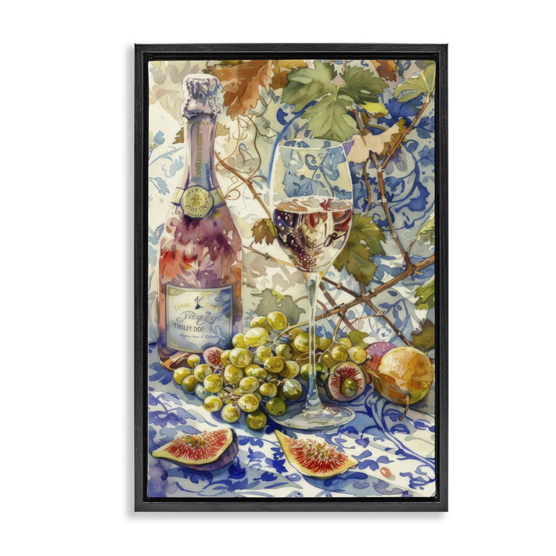  Toile raisins et bouteilles de vin par LSR Design Studio, Cadre flottant noir de jais, H 25 po x l 17 po