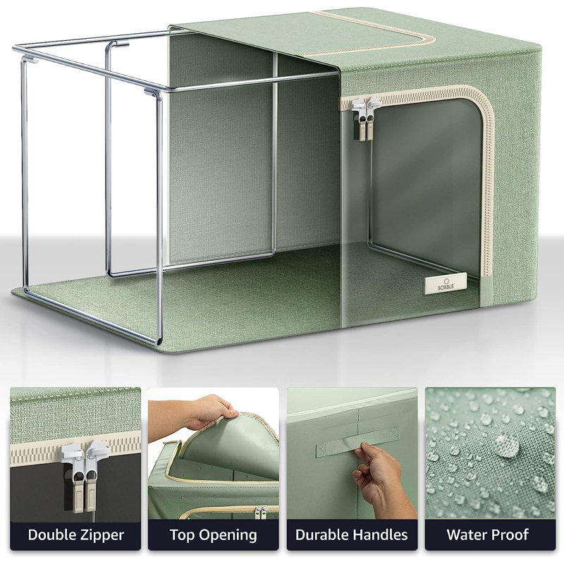 Green Collapsible Fabric Storage Cube with Clear Window