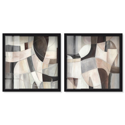 Above and Beyond Diptych Shadowbox Print Beige Wall Decor Set by Art Remedy, Black Frame, 12 x 12