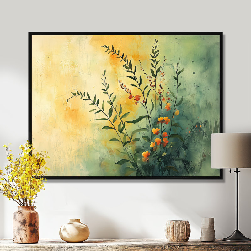 Herbes au soleil de l'été III - Herbes, art mural, H 16 po x l 32 po, Floater Framed, Noir, noir, noir, noir