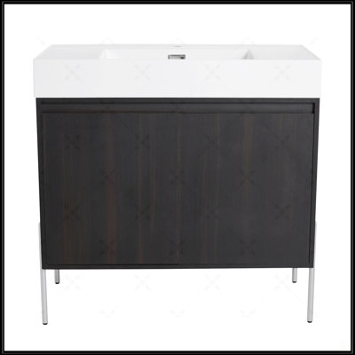 Meuble-lavabo autoportant de 36 pouces avec lavabo en résine, portes à fermeture douce et armoire de rangement spacieuse