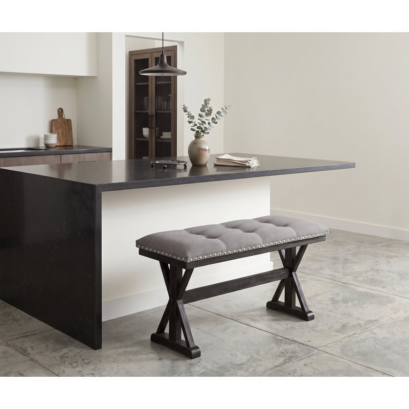Eile Upholstered Counterheight Bench, Gray/Black